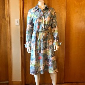 Vintage 1970s Seurat inspired shirt dress